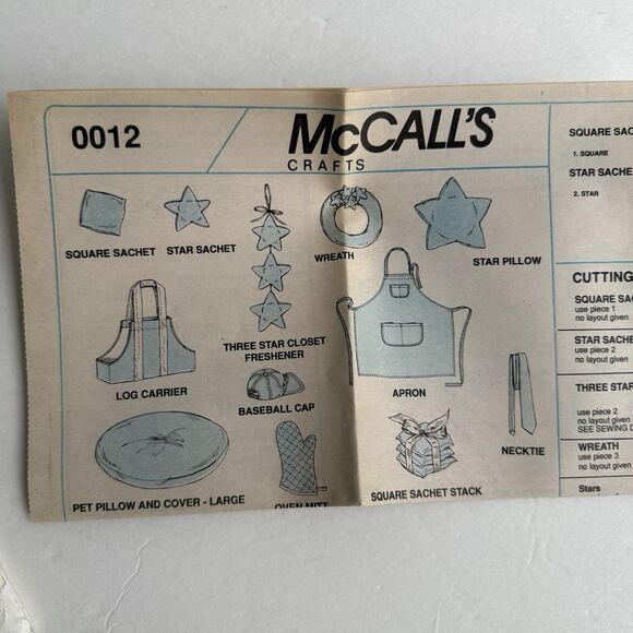 McCalls EASY Sewing Pattern 0012 Quick Picks 10 Gift Ideas Dog Bed Apron Star - Picture 3 of 3